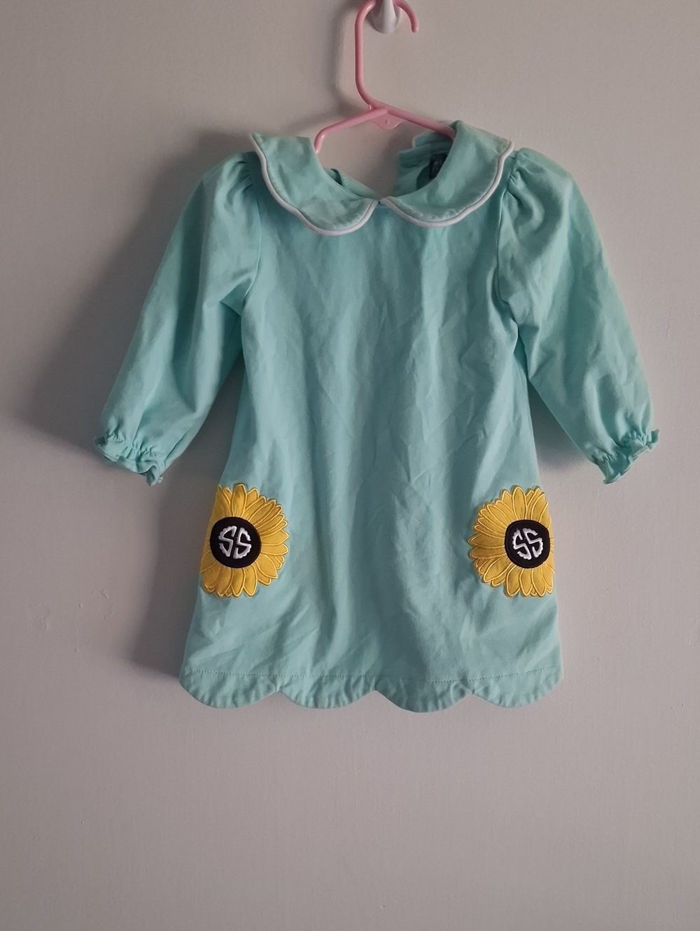 Simply Southern Aqua Long-Sleeve Dress with Yellow Sunflower Pockets